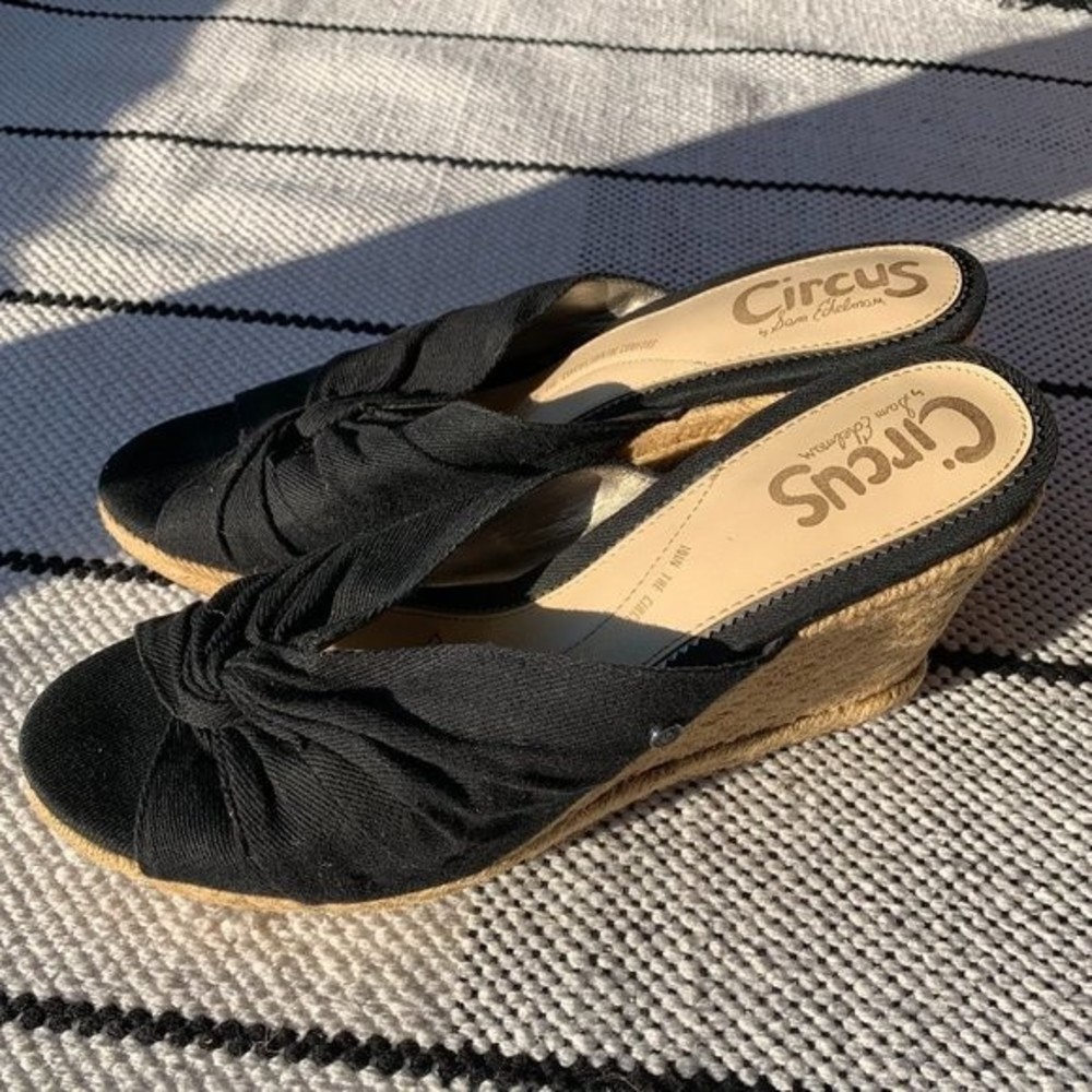 Circus by Sam Edelman Black Bea Womens Espadrille Wedge Sandals in Size 10